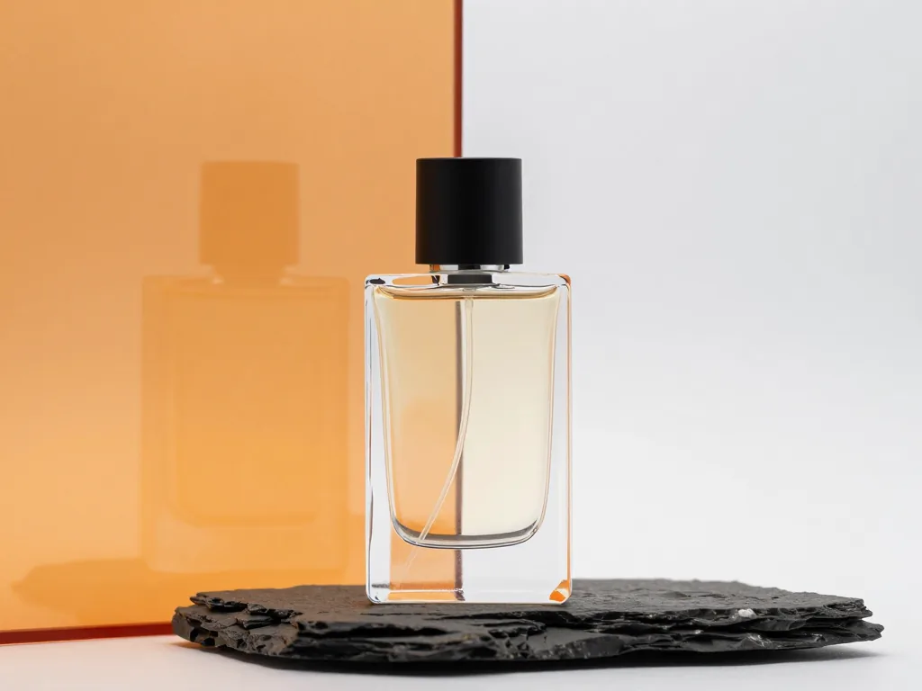 Luxury perfume bottle staged for a cinematic product advertisement