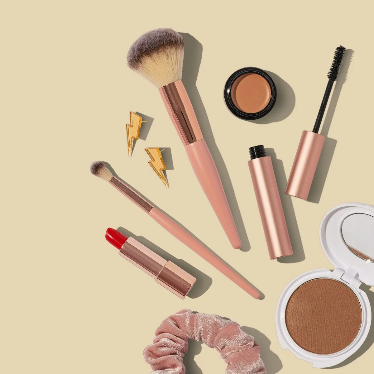 Cosmetics arranged for a warm beauty campaign