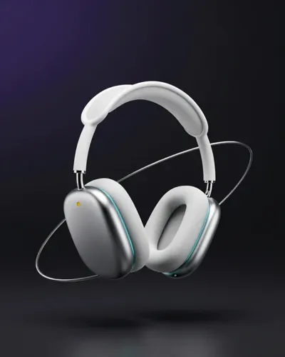 Silver headphones on a dark studio background